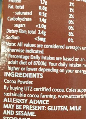 Lista de ingredientes del producto Cocoa powder Coles 