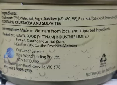 Lista de ingredientes del producto Seacrown Crab Meat in Brine Seacrown 170g