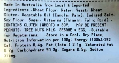 Lista de ingredientes del producto Damper Inspired Rolls The Bakery at Coles, Coles 6 Pack