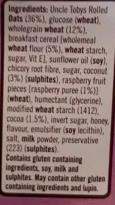 Lista de ingredientes del producto Chewy Lamington Flavour Granola Bars Uncle Tobys, Nestlé 185 g e