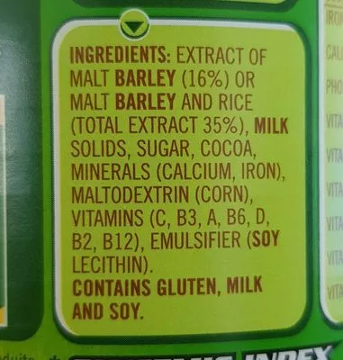 Lista de ingredientes del producto Nestle Milo Nestlé 450g