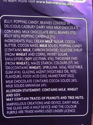 Lista de ingredientes del producto Marvellous creations - Jel Pop Candy Cadburry 