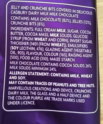 Lista de ingredientes del producto Cad Marv Jelly Crunch 205G Cadbury 