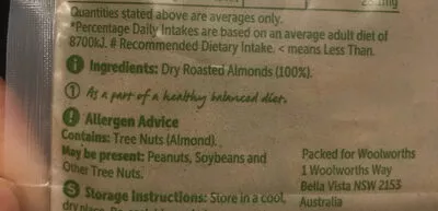 Lista de ingredientes del producto Dry roasted almonds Macro 250g