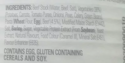 Lista de ingredientes del producto Condensed Vegetable & Beef Campbell's 420g