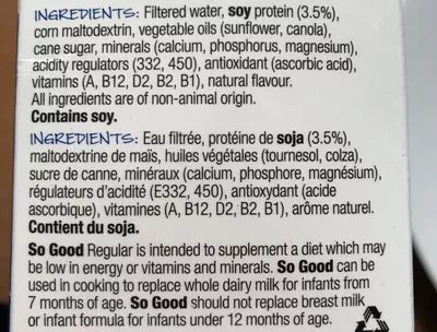 Lista de ingredientes del producto So Good Soy Milk Sanitarium 