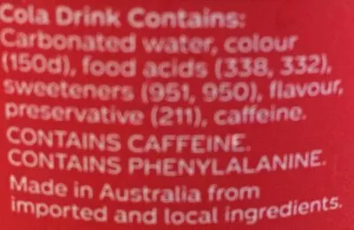 Lista de ingredientes del producto Coca Cola vanille sans sucres Coca-Cola 