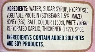 Lista de ingredientes del producto Fountain Soy & Honey Sauce Fountain 250g