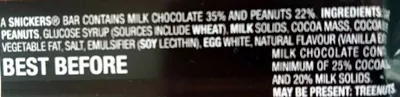 Lista de ingredientes del producto Snickers Snickers 