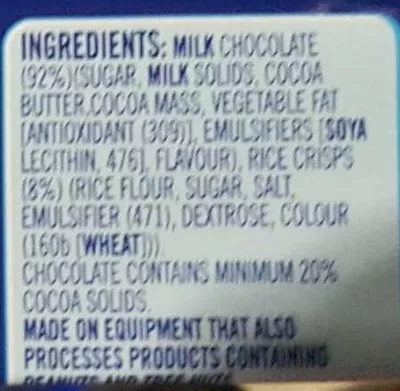 Lista de ingredientes del producto Crunch Nestle 45 g