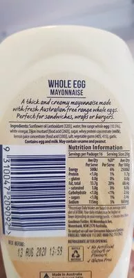 Lista de ingredientes del producto Mayonnaise  