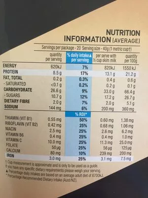 Lista de ingredientes del producto Nutri grain  