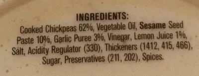 Lista de ingredientes del producto Black Swan Hommus Dip Black Swan 200 g