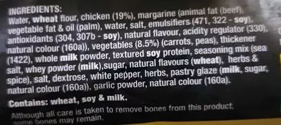 Lista de ingredientes del producto Traditional Chicken & Vegetable Pies Sargents 