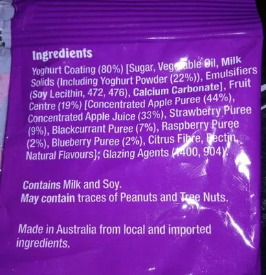 Lista de ingredientes del producto berry frugos  