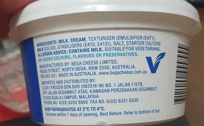 Lista de ingredientes del producto Australian Cream Cheese Bega 200 g