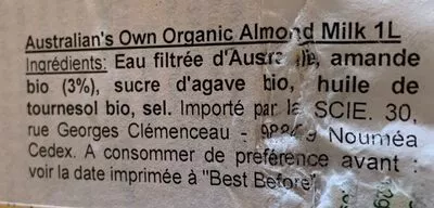 Lista de ingredientes del producto Almond milk Australia's Own Organic 1 Litre