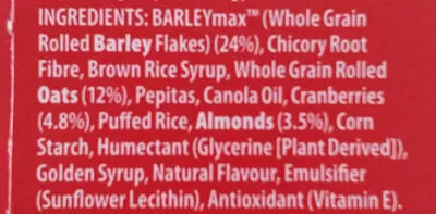 Lista de ingredientes del producto Cranberry & Almond Bars Freedom Foods,  Barley+ 210 g