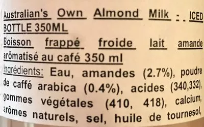 Lista de ingredientes del producto Lait d'amande café arabica  