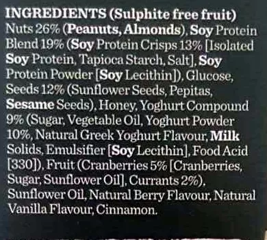 Lista de ingredientes del producto Proteine bar yoghurt & berry Carman's 200g 5 bars