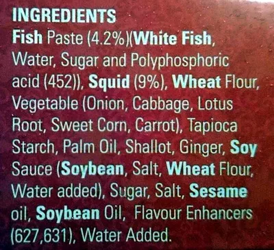 Lista de ingredientes del producto Seafood Dumplings Pacific West, Kylie Australia 400g 16 Dumplings