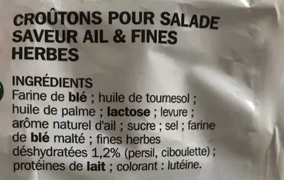 Lista de ingredientes del producto Croutons ail & fines herbes  