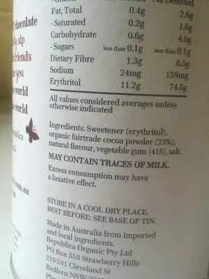 Lista de ingredientes del producto drinking chocolate Republica 250 g