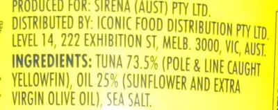 Lista de ingredientes del producto Tuna in Oil - Italian style Sirena 95 g