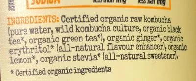 Lista de ingredientes del producto Organic Kombucha - Ginger Lemon Remedy, Remedy Drinks, Remedy Kombucha 700 ml