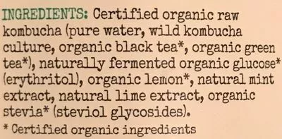 Lista de ingredientes del producto Kombucha - Lemon Lime and Mint Remedy Kombucha 