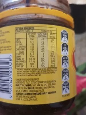 Lista de ingredientes del producto Vegemite  380 g