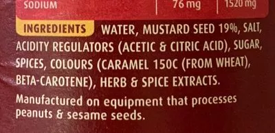 Lista de ingredientes del producto Mild English Mustard Masterfoods 