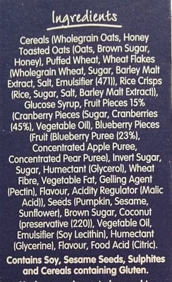 Lista de ingredientes del producto Superfruits - Cranberry & Blueberry Nice & Natural 180 g