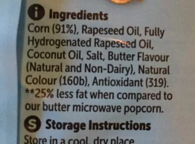 Lista de ingredientes del producto Popcorn Woolworths 