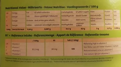 Lista de ingredientes del producto Kiwi Organic Green Zespri 