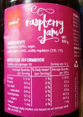 Lista de ingredientes del producto Raspberry jam  