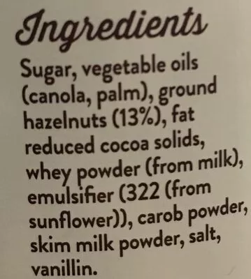 Lista de ingredientes del producto Smooth Hazelnut spread Pams 400 g