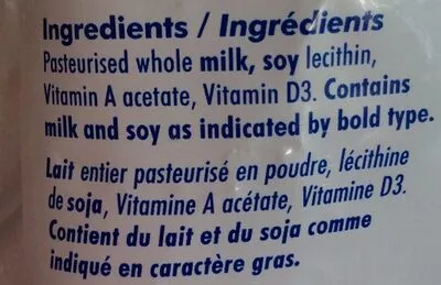 Lista de ingredientes del producto Lait entier en poudre Meadow Fresh 800 g