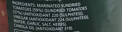 Lista de ingredientes del producto Marinated Sundried Tomatoes Delmaine 500g