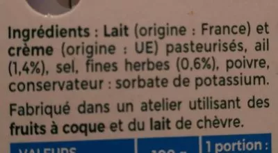 Lista de ingredientes del producto Tartare Ail et fines herbes Léger 14% Tartare, Savencia 