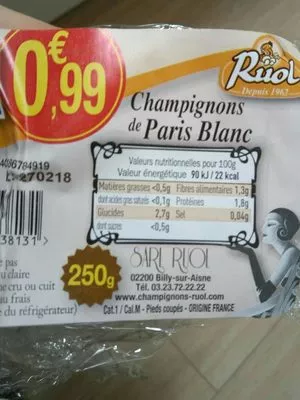 Lista de ingredientes del producto Champignons de Paris Blanc  