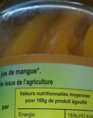 Lista de ingredientes del producto Mangue en tranches Mainstay 