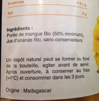 Lista de ingredientes del producto Mangue  