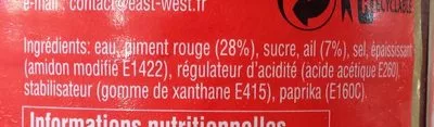 Lista de ingredientes del producto Sauce Piment Sriracha ';hot'; Ayam™ Ayam 435 ml