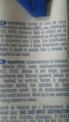 Lista de ingredientes del producto Crème de coco Ayam™ Ayam 200 ml