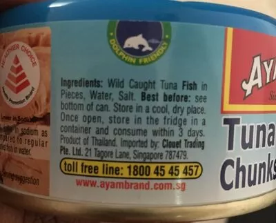 Lista de ingredientes del producto Ayam Tuna Chunks In Water Ayam Brand 150 g