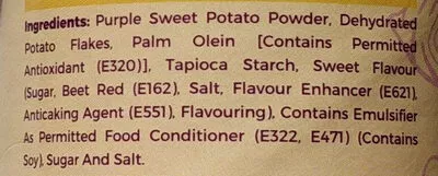 Lista de ingredientes del producto Sweet potato Mister Potato 130 g