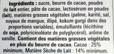 Lista de ingredientes del producto Calendrier de l'Avent avec 24 Chocolats au Lait Disney 