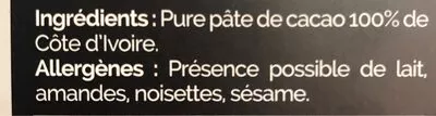 Lista de ingredientes del producto Chocolat noir masse cacao 100 Puyricard 