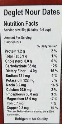 Lista de ingredientes del producto Deglet Nour D'Algérie  